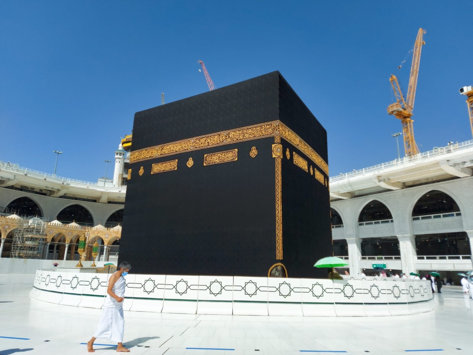 MECCA, SAUDI ARABIA - The Holy Kaaba - Pilgrims - limited umrah coronavirus Covid 19 - face mask